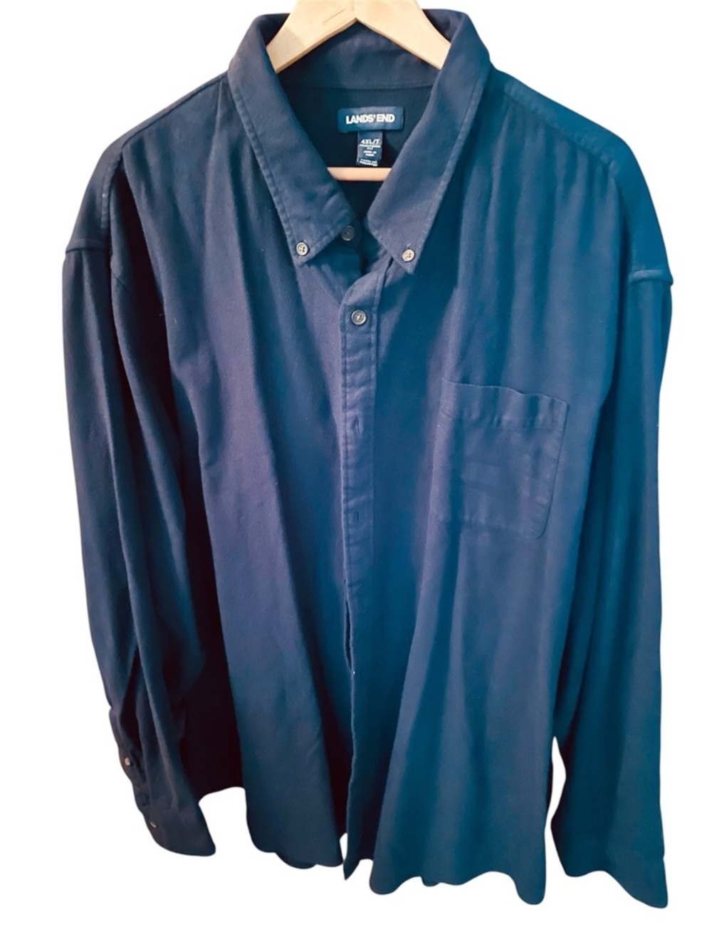 Lands' End Men's Dark Navy Flannel Button-Down With Pockets Shirt Big & Tall 4XL